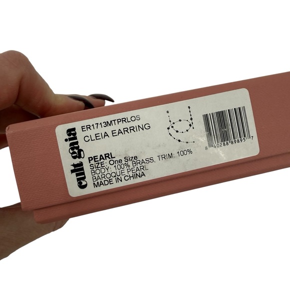 Cult Gaia Cleia Pearl Wrap Drop Earrings Gold Baroque Asymmetrical Long NWT - Picture 9 of 11